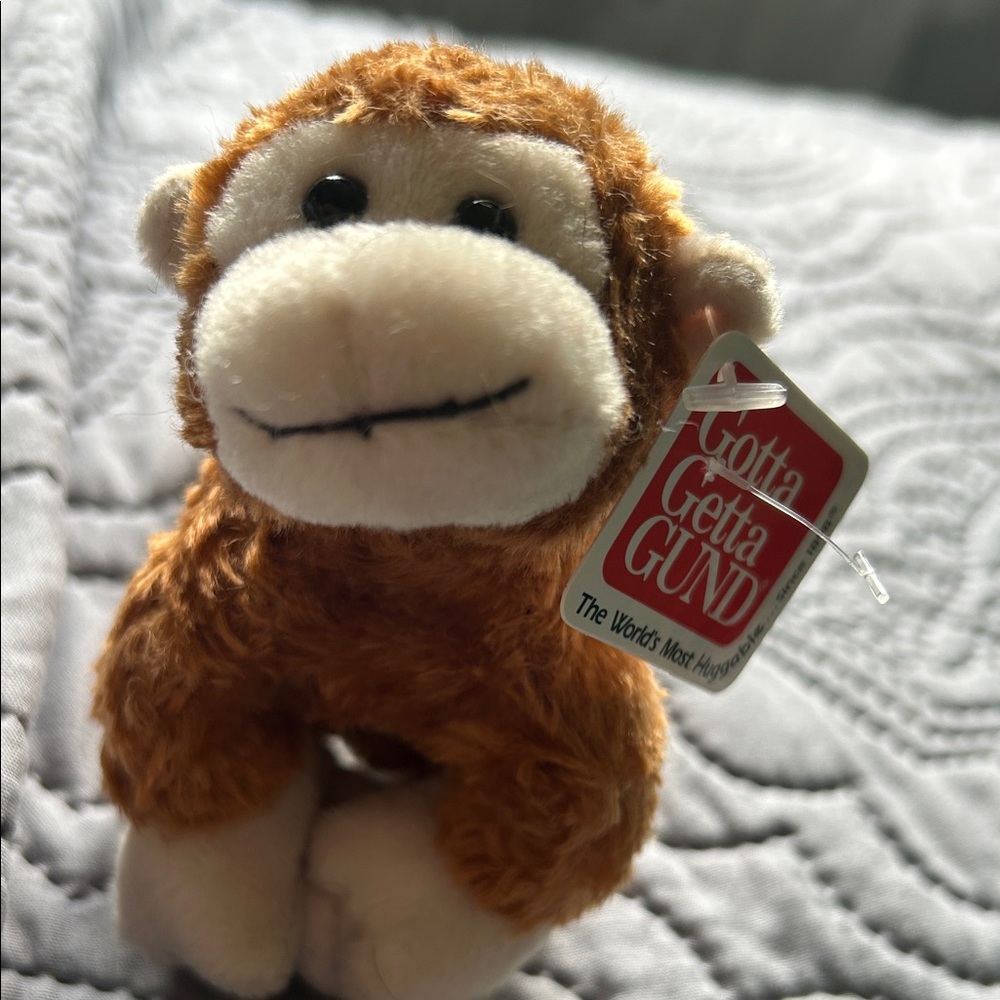 GUND Monkey Brown Plush Stuffed Animal Vintage Collectible WITH TAGS 4”